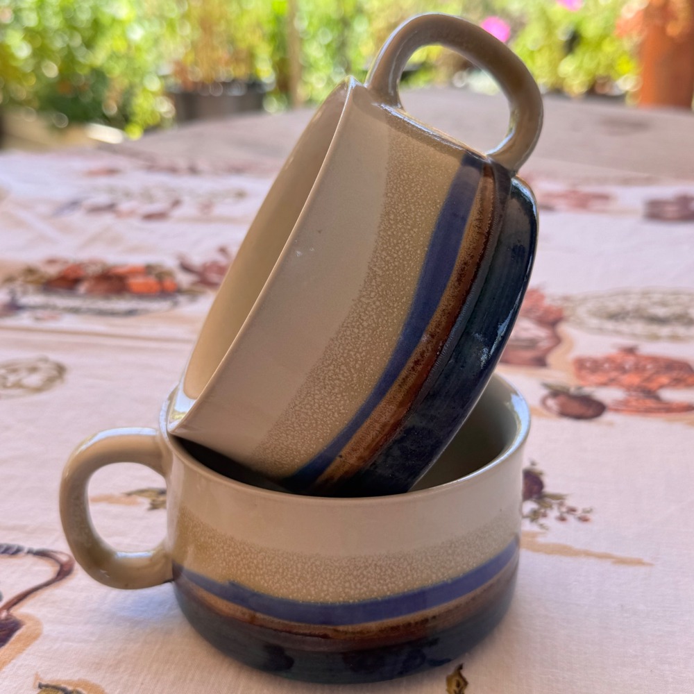 Vintage Otagiri Horizon Soup Mugs Set of 2 Japan Stoneware 1970s Banded